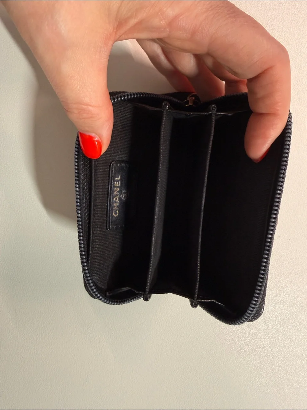 Chanel Black Quilted Leather Zip Card Case